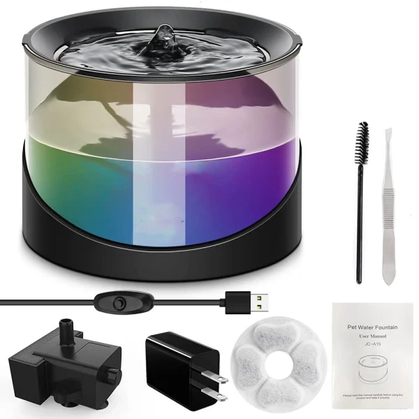 Super Quiet LED Light Dog Bowl Dispenser Plastic Pet Drinking Fountain