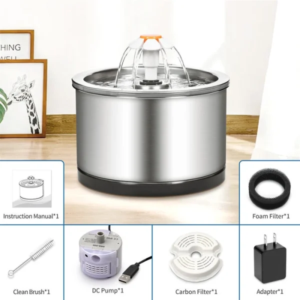 Stainless Steel 5L Plastic Dog Water Drinking Filters Automatic Cat Water Fountain