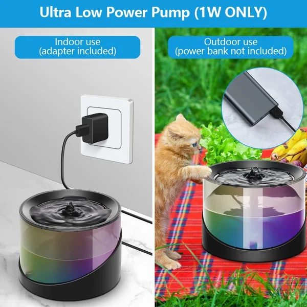 Super Quiet LED Light Dog Bowl Dispenser Plastic Pet Drinking Fountain